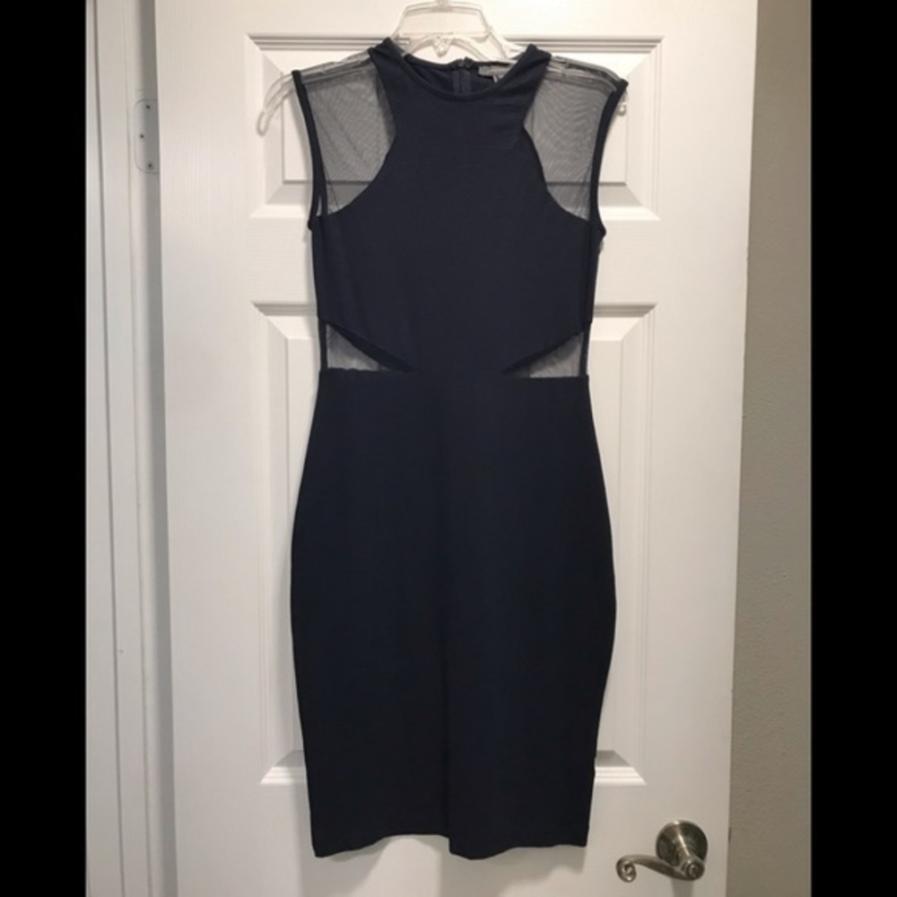 French Connection sheer cut out bodycon dress NAVY - Picture 2 of 5